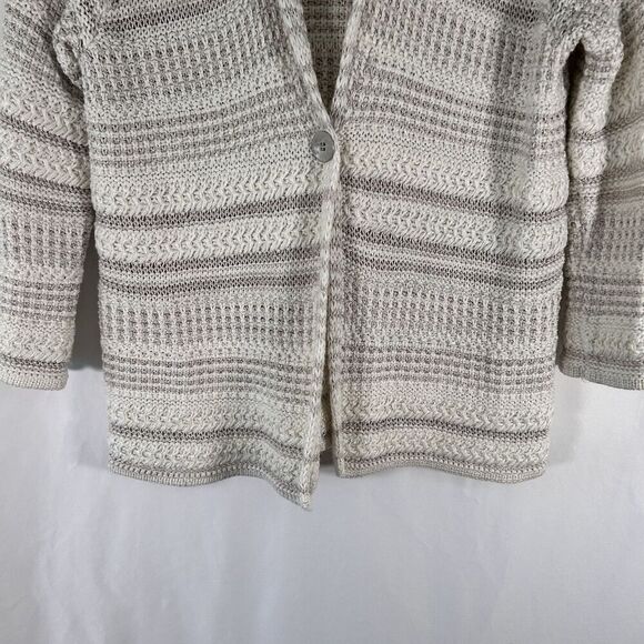 Coldwater Creek Cardigan Women's Medium White Knit Single Button Long Sleeve Cot - Picture 3 of 9